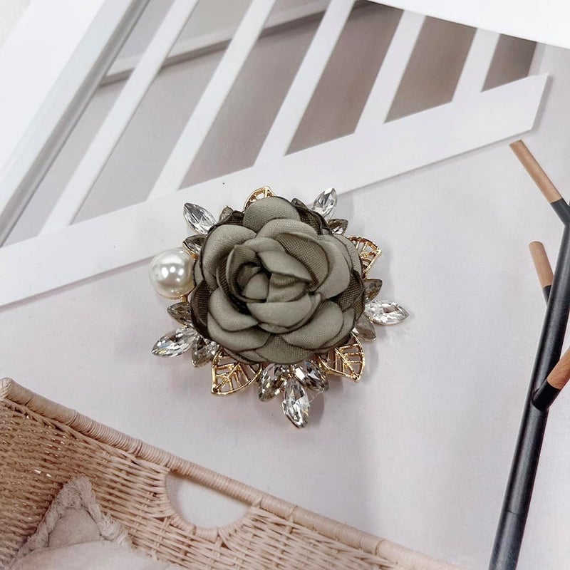 OIDIMS دبوس بروش زهرة الورد الأنيق للنساء والرجال لحفلات الزفاف والاحتفالات الأساسية للرجال مصنوع يدويًا من كريستال مزيف ولؤلؤ وزهرة قماش دبوس لابيل إكسسوارات بدلة أفكار باقة هدايا - Image 4